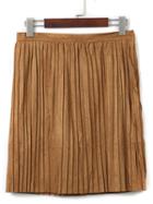 Choies Brown Suedette Pleated Skirt