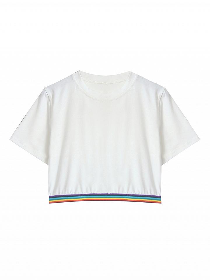 Choies White Rainbow Detail Crop T-shirt