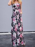 Choies Black Bandeau Floral Print Pocket Detail Maxi Dress