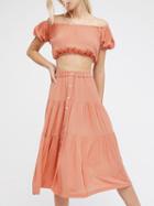 Choies Pink Off Shoulder Crop Top And High Waist Midi Skirt