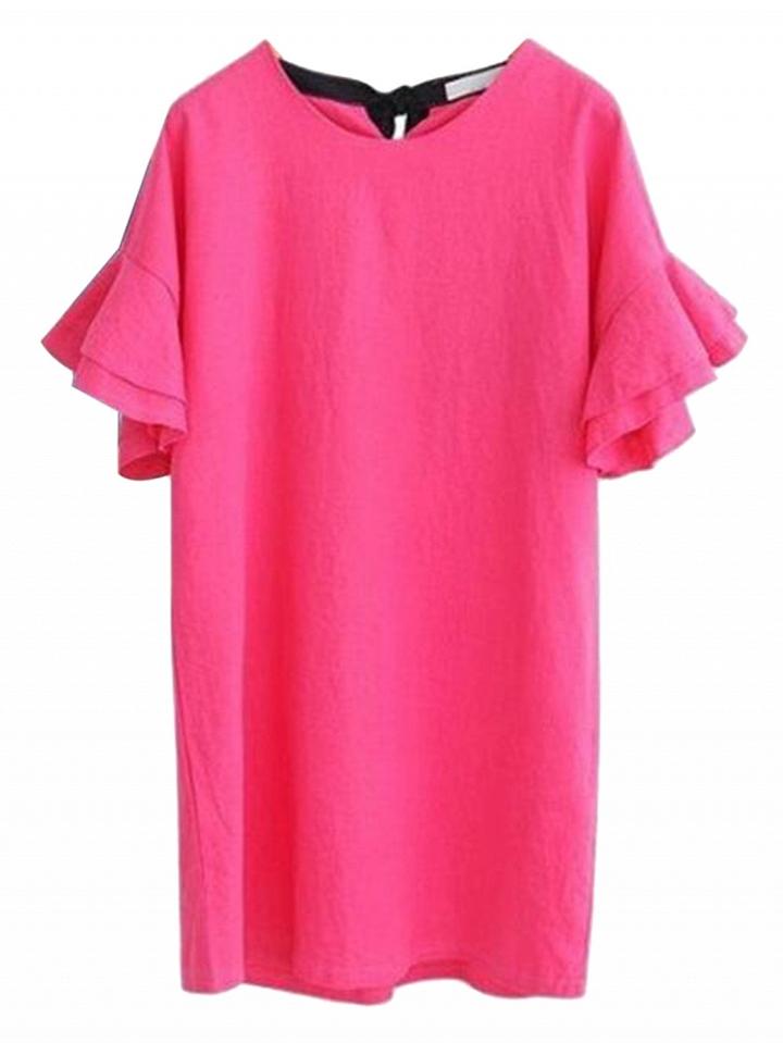 Choies Hot Pink Ruffle Sleeves Tie Back Shift Dress