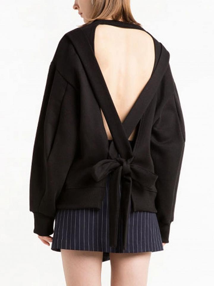 Choies Black Cut Out Tie Back Long Sleeve Sweatshirt