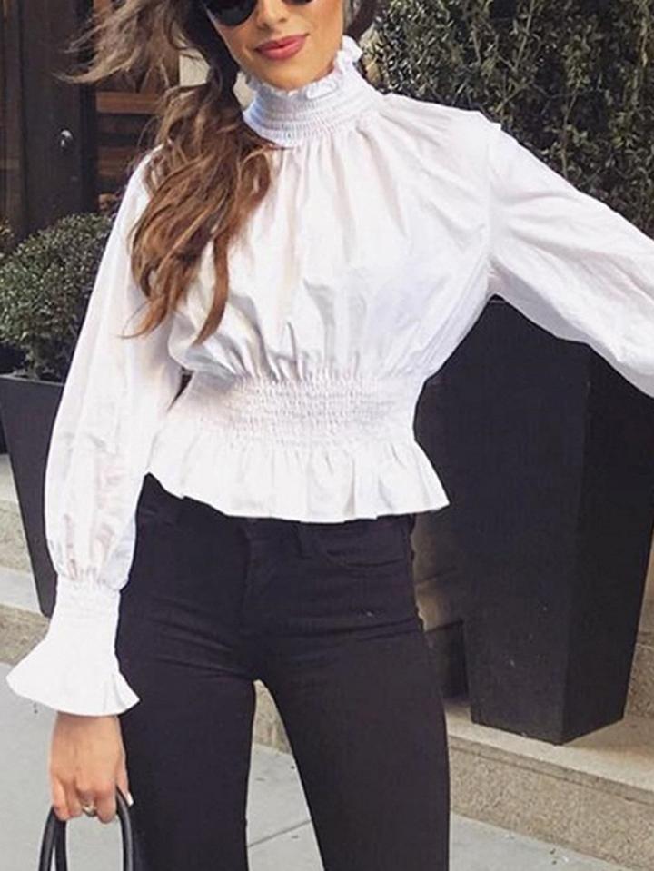 Choies White Ruffle Trim Flare Sleeve Blouse
