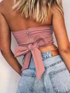 Choies Pink Strap Tied Zip Back Bandeau Top