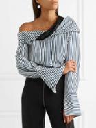 Choies Blue Stripe One Shoulder Long Sleeve Shirt