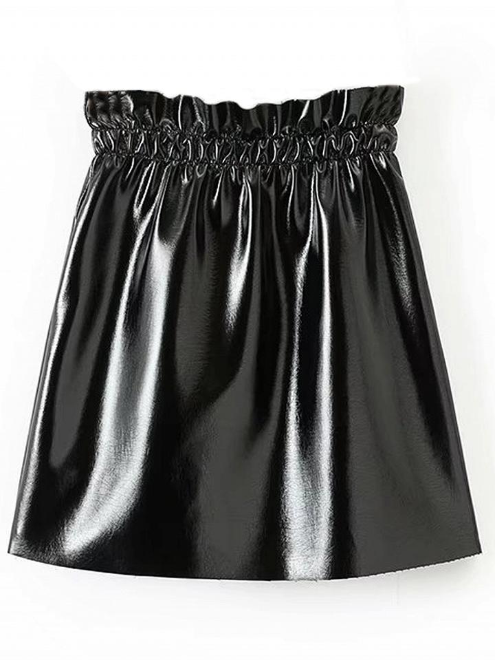 Choies Black High Waist Ruched Detail Leather Look Mini Skirt