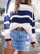 Choies Pink Stripe Long Sleeve Chic Women Knit Sweater