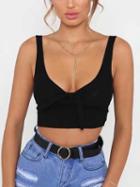 Choies Black Knot Front Ribbed Crop Tank