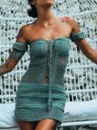 Choies Gray Off Shoulder Lace Up Front Cut Out Detail Mini Dress