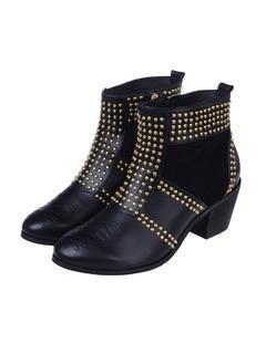 Choies Stud Punk Boots Contrast Suede Panel