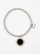 Choies Black Stone And Crystal Embellished Pendant Chain Bracelet