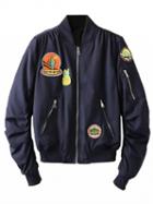 Choies Navy Pineapple Patches Cropped Bomber Jacket