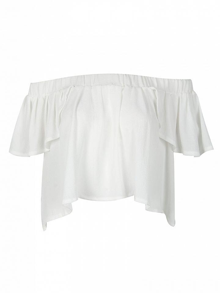 Choies White Off Shoulder Cap Sleeve Ruffle Crop Top