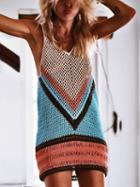 Choies Multicolor V-neck Cut Out Detail Open Back Fishnet Mini Dress