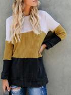 Choies Yellow Contrast Crew Neck Long Sleeve Women Sweater