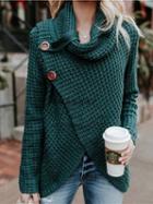 Choies Dark Green High Neck Asymmetric Hem Long Sleeve Women Sweater