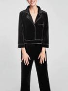 Choies Black Velvet Lapel Long Sleeve Jumpsuit