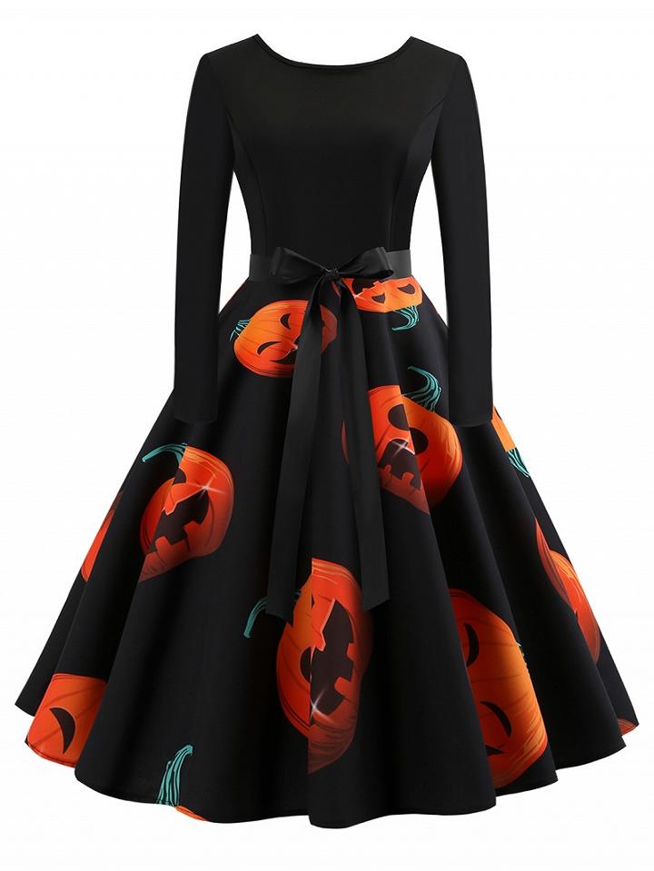 Choies Black Pumpkin Print Long Sleeve Halloween Mini Dress
