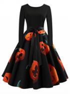 Choies Black Pumpkin Print Long Sleeve Halloween Mini Dress