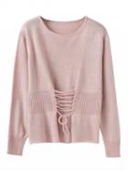 Choies Pink Lace Up Detail Long Sleeve Knit Jumper