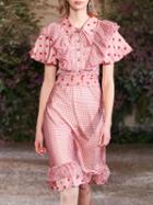 Choies Red Polka Dot Print Ruffle Trim Tie Back Chic Women Mini Dress