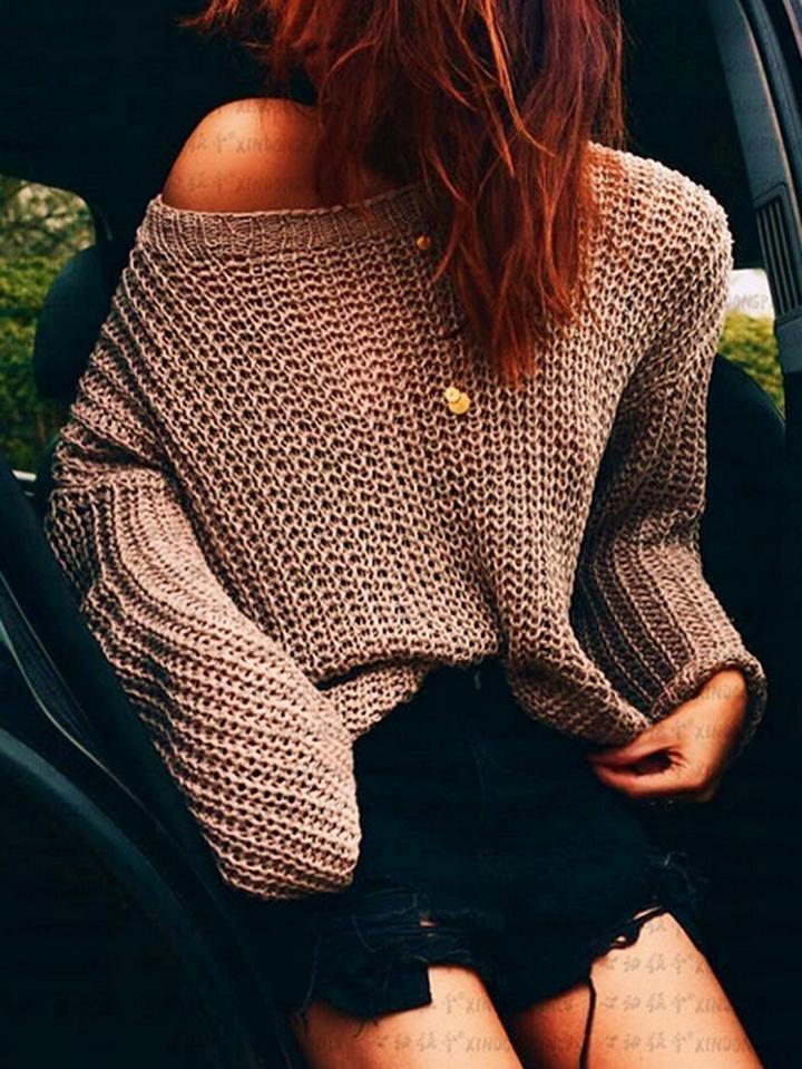 Choies Khaki Long Sleeve Chic Women Knit Sweater
