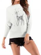 Choies White Reindeer Rhinestone Detail Long Sleeve Sweater