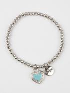 Choies Blue Stone And Crystal Heart Pendant Chain Bracelet
