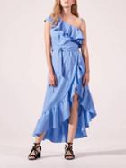 Choies Blue One Shoulder Ruffle Asymmetric Hem Tie Waist Cami Dress