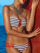 Choies Monochrome Stripe Contrast Strappy Bandeau Bikini Top And Bottom