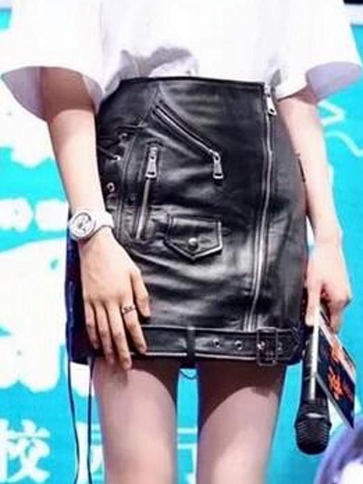 Choies Black Zip Front Lace Up Side Buckle Belt Detail Pu Skirt