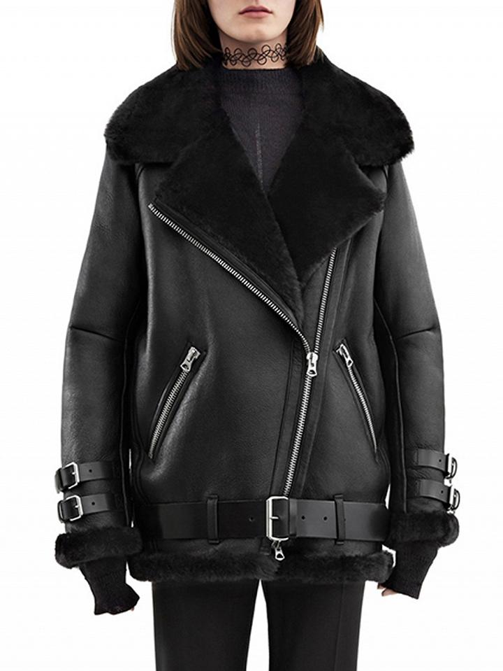 Choies Black Faux Shearling  Lining Biker Jacket