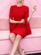 Choies Red Button Placket Flare Sleeve Chic Women Mini Dress