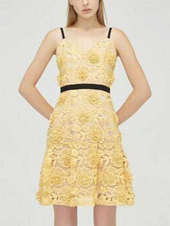 Choies Yellow V-neck Lace Cami Dress