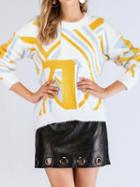 Choies Yellow Geo Pattern Long Sleeve Women Sweater