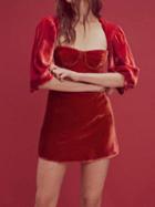Choies Orange Square Neck Puff Sleeve Chic Women Bodycon Mini Dress