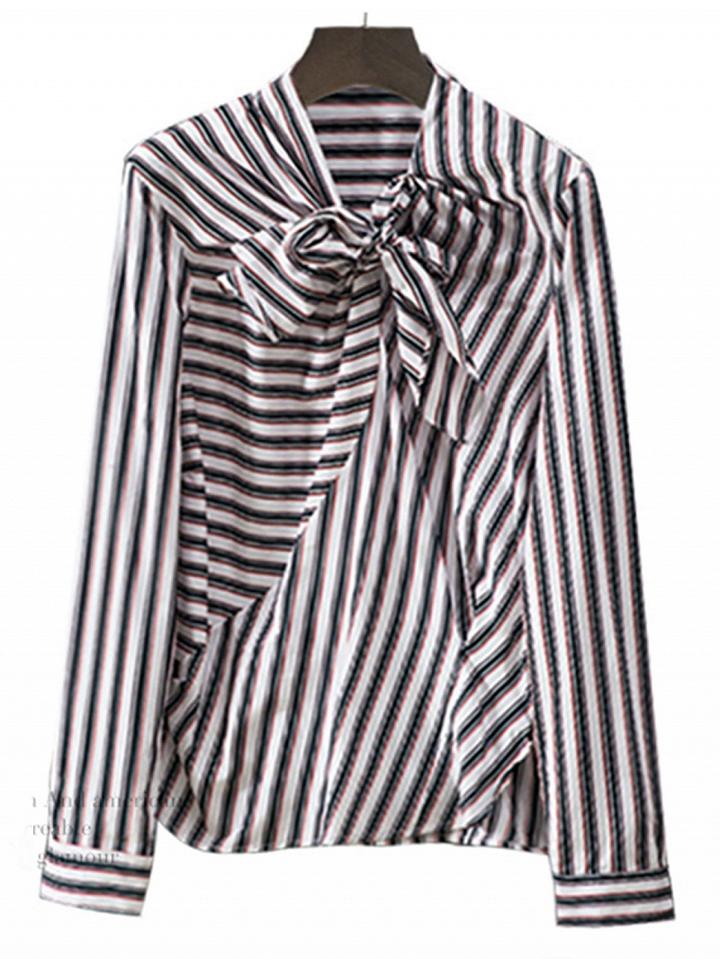 Choies Polychrome Stripe Tie Front Long Sleeve Shirt
