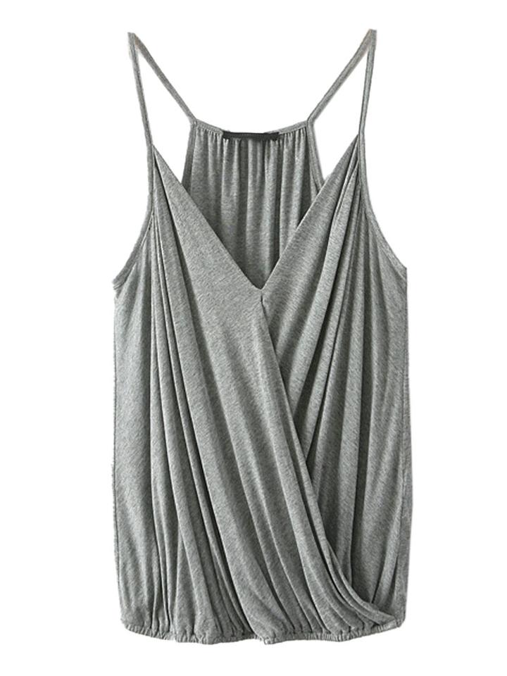 Choies Gray Spaghetti Strap V-neck Ruffle Wrap Cami