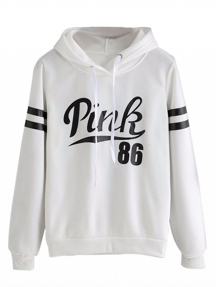 Choies White Letter Print Long Sleeve Hoodie