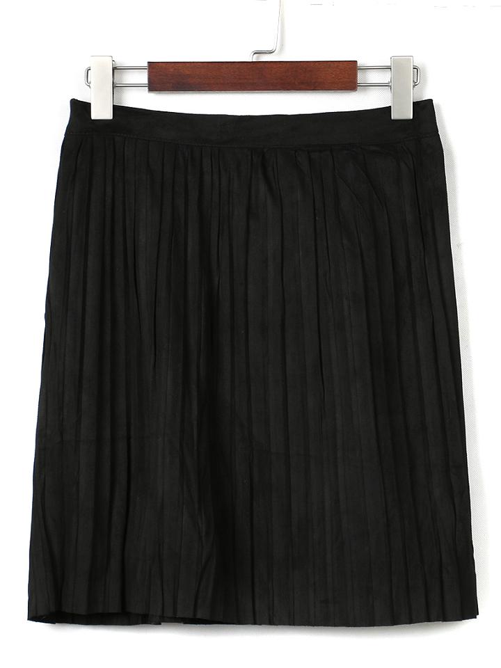 Choies Black Suedette Pleated Skirt