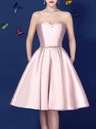 Choies Nude Pink Sweetheart Bowknot Waist Lacing Back Strapless Prom Skater Dress