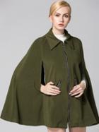 Choies Army Green Zip Front Poncho Coat