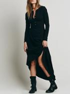 Choies Black Button Placket Long Sleeve Maxi Dress