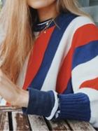 Choies Multicolor Stripe Cotton Batwing Sleeve Sweater