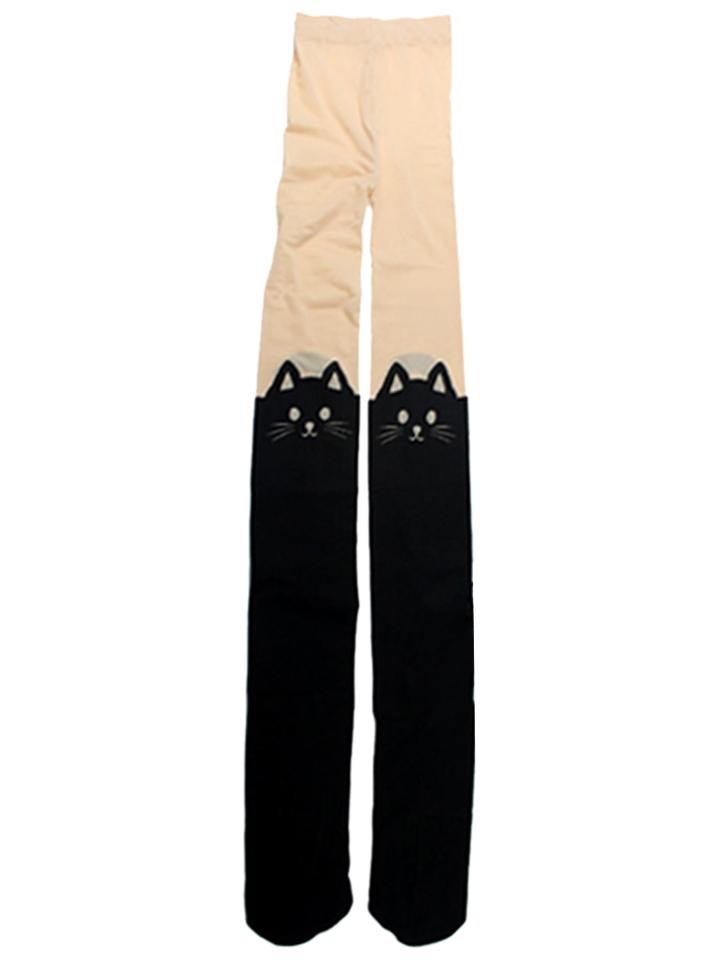 Choies Color Block Cute Cat Suspender Tights