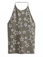 Choies Army Green Halter Star Print Backless Vest