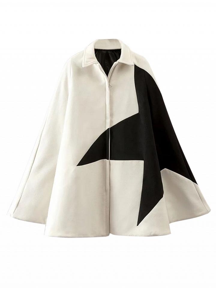 Choies White Contrast Star Wool Blend Cape