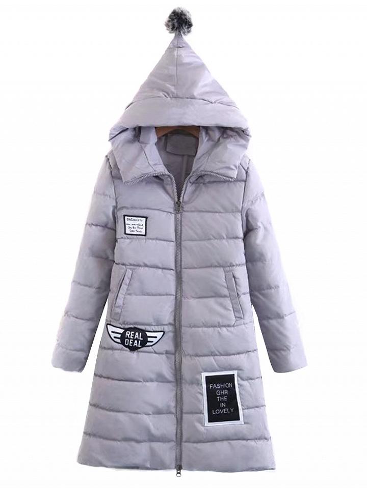 Choies Gray Patch Detail Long Sleeve Padded Hooded Coat