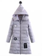 Choies Gray Patch Detail Long Sleeve Padded Hooded Coat