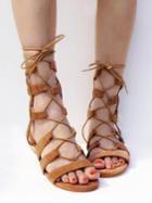 Choies Brown Suede Lace-up Gladiator Sandals With Gold Heels